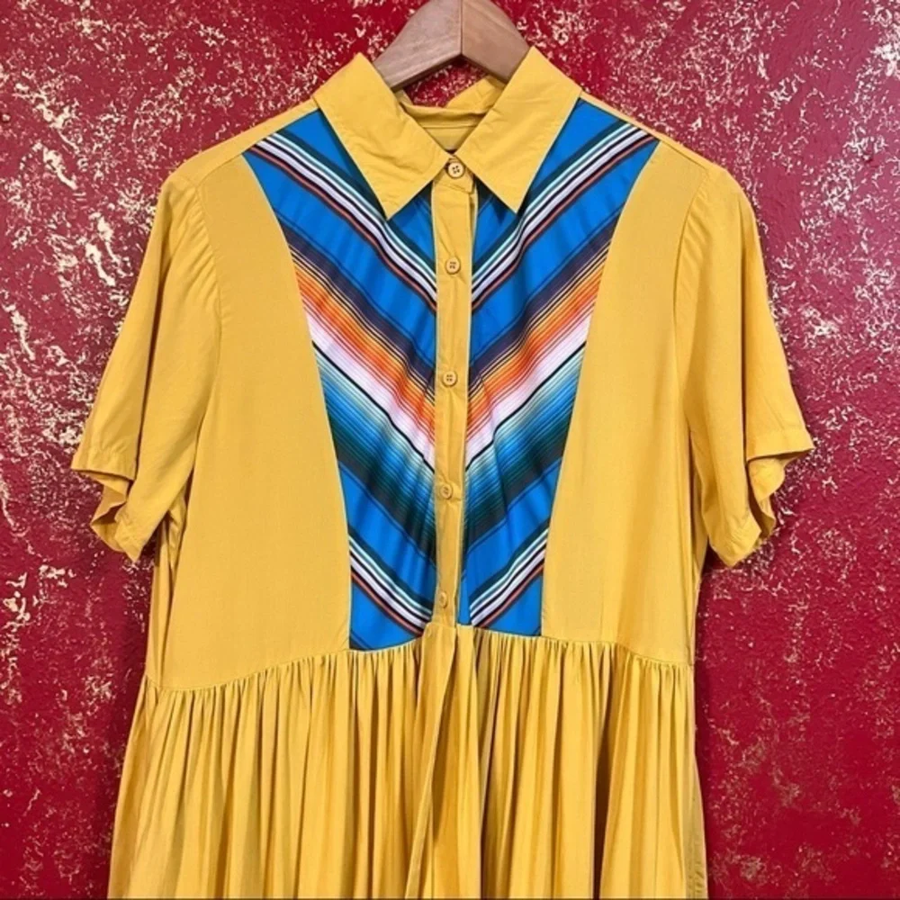 LUCKY & Blessed L&B Mustard Yellow Long Open Shirt Dress Cardigan Duster S - Picture 7 of 11